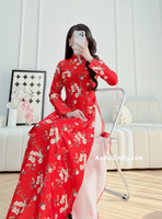NEW YEAR Red Printed flowers pattern Pre made ao dai