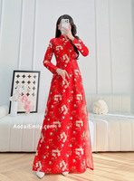 NEW YEAR Red Printed flowers pattern Pre made ao dai