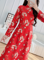NEW YEAR Red Printed flowers pattern Pre made ao dai