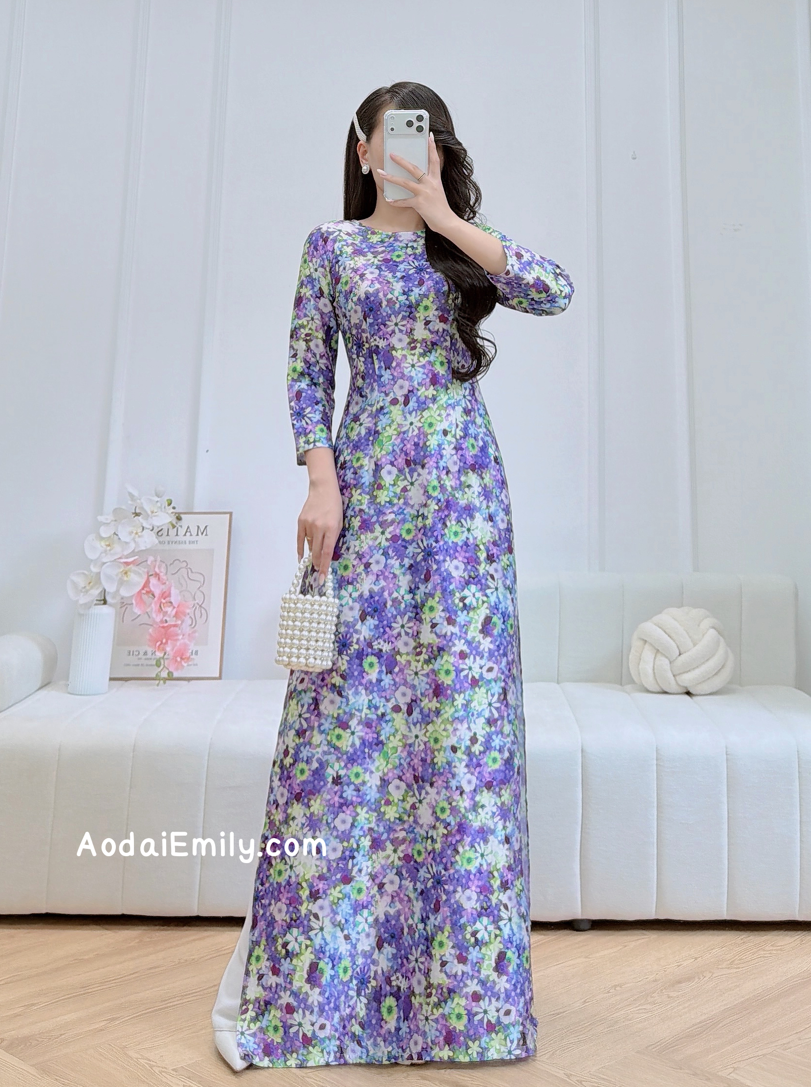 Printed flowers patterns Ao dai