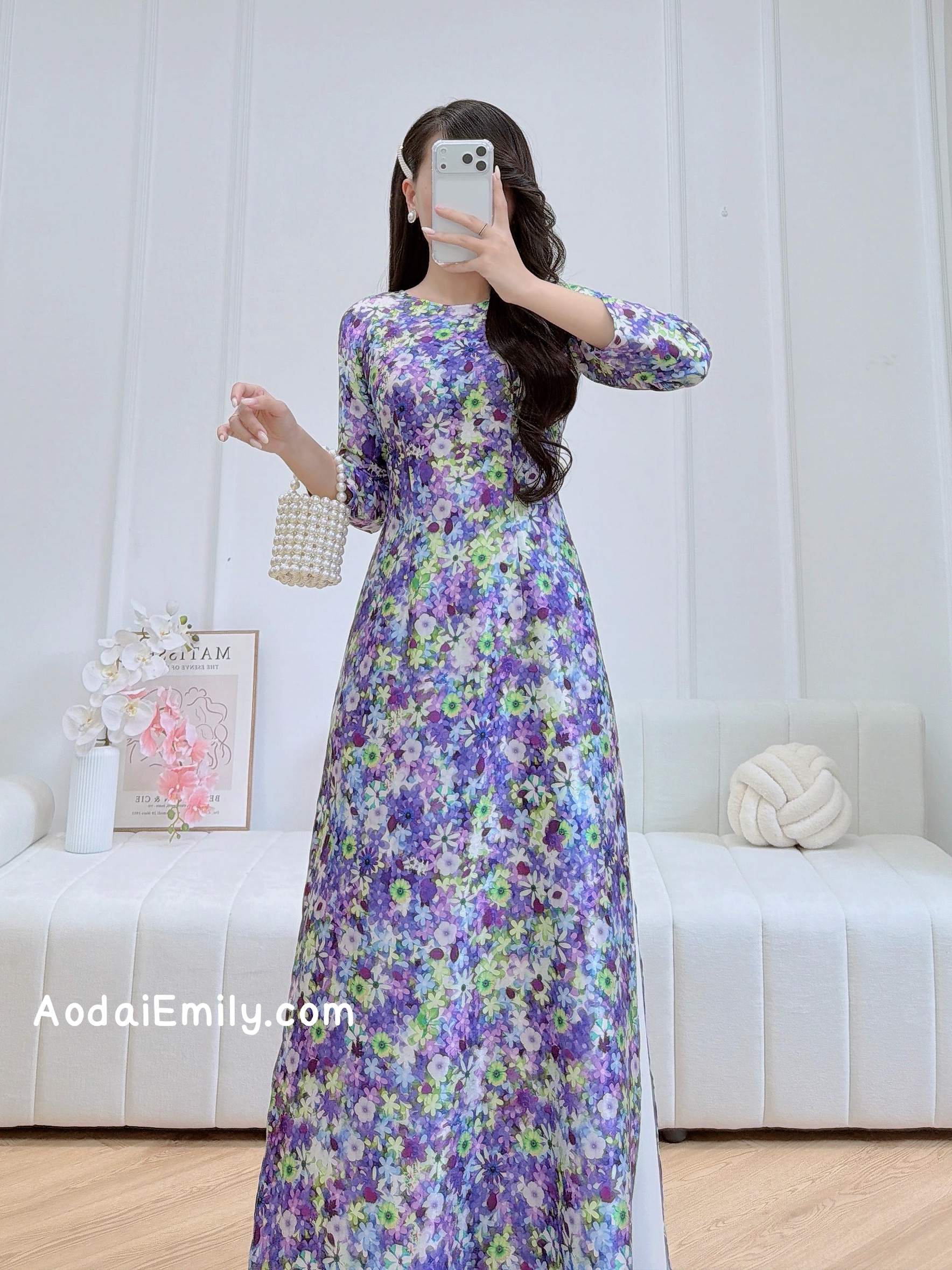 Printed flowers patterns Ao dai