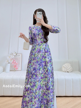 WHITLEY Printed flowers patterns Ao dai