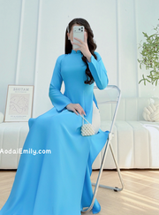 Plain Blue traditional Ao dài