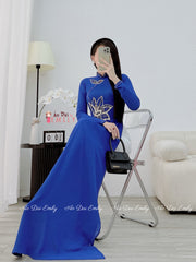 Blue hand beading lotus with crystals