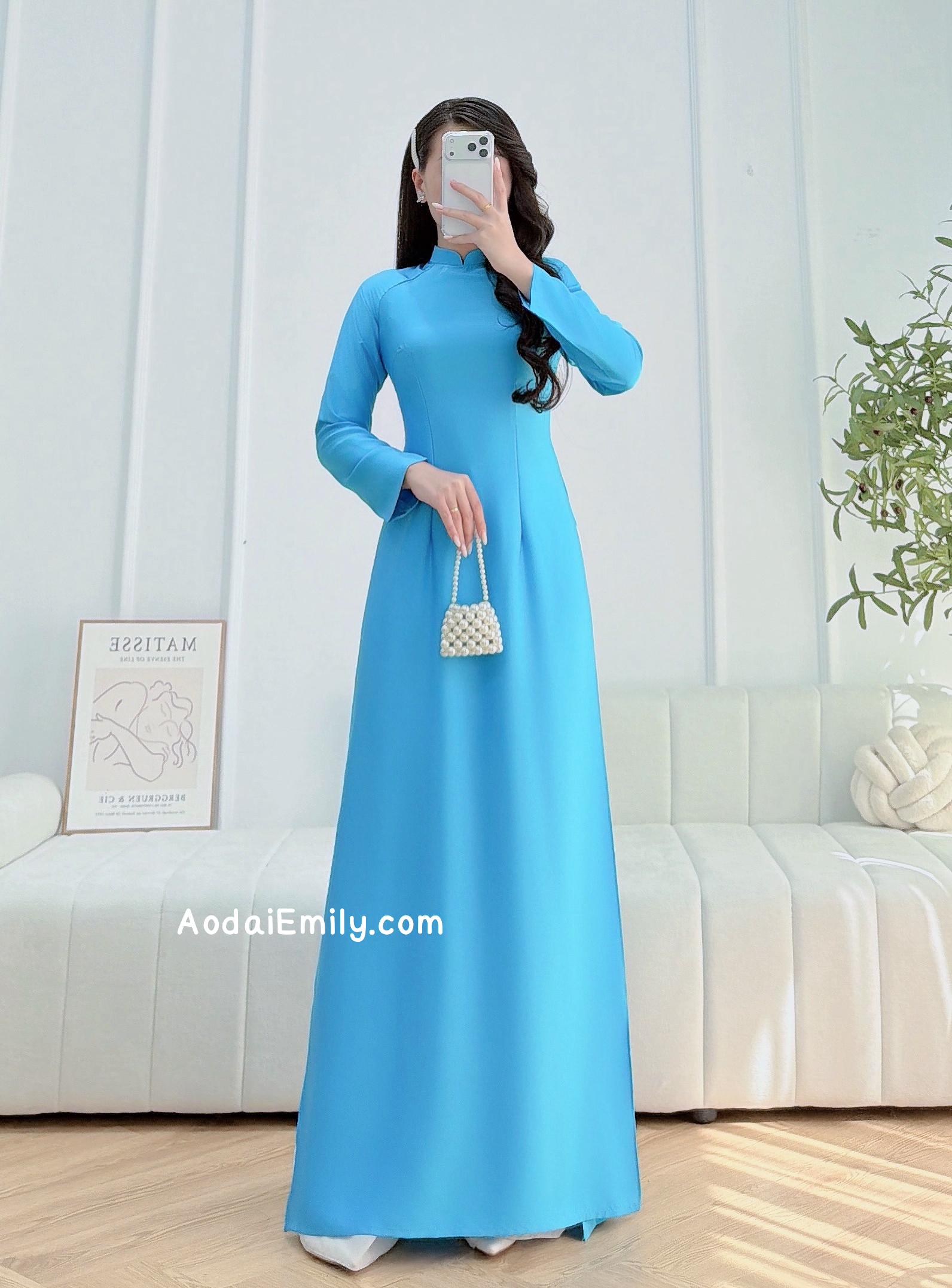 Plain Blue traditional Ao dài