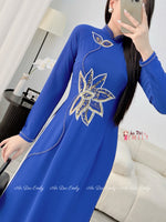ASHLYN Blue hand beading lotus with crystals