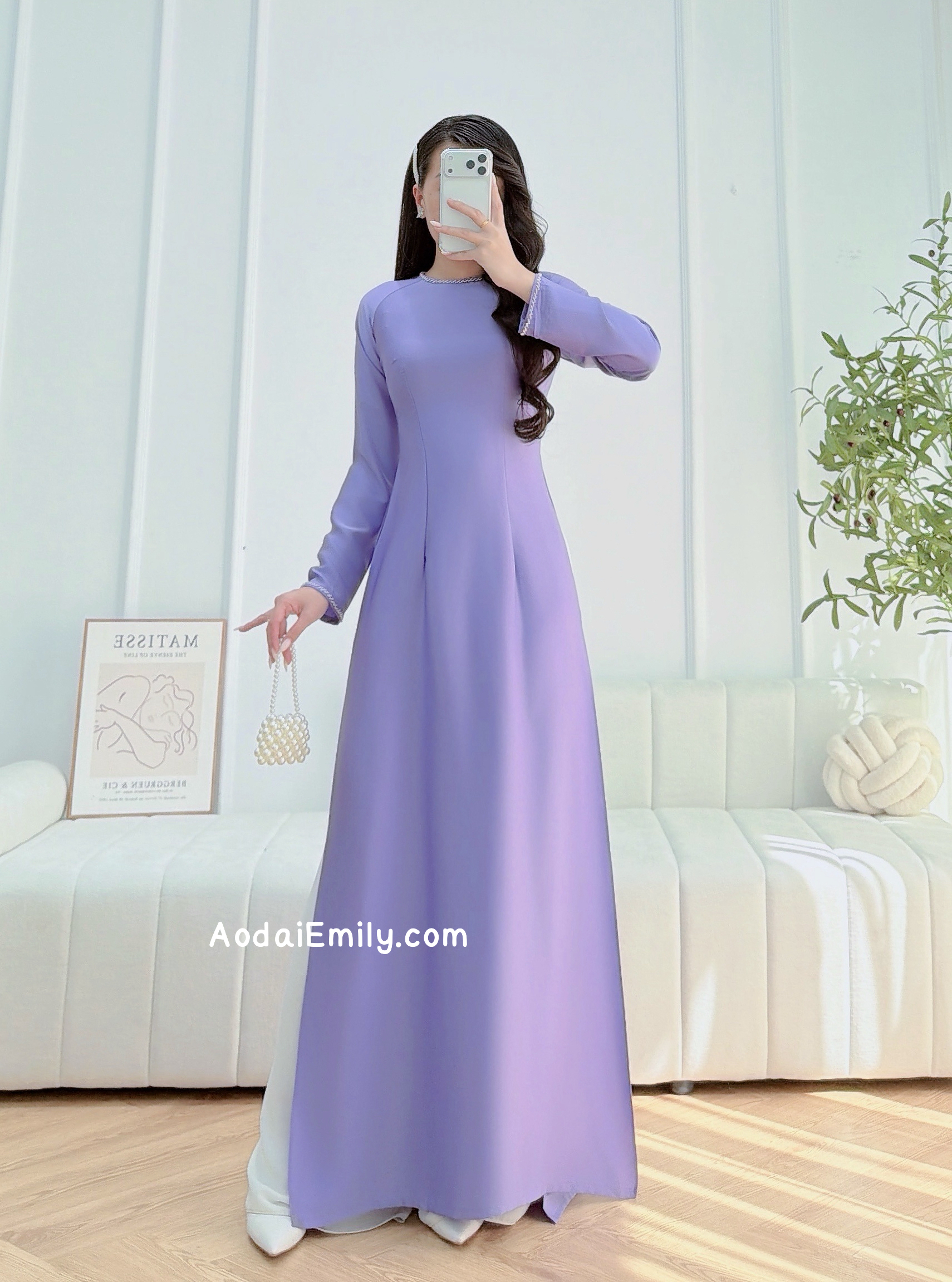 Purple ao dai with simple beading crystals