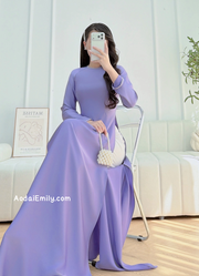 Purple ao dai with simple beading crystals |PCP001
