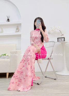 VIOLET Fuchsia Mini cherry blossom flowers ao dai set