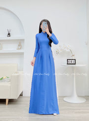 Plain Blue ao dai with simple pearls designed