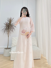 Light Pink modern ao dai with crystals flowers