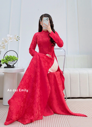 Plain Red Ao dai Gam with Spring flowers pattern Ao dai|| Fairy Dusty