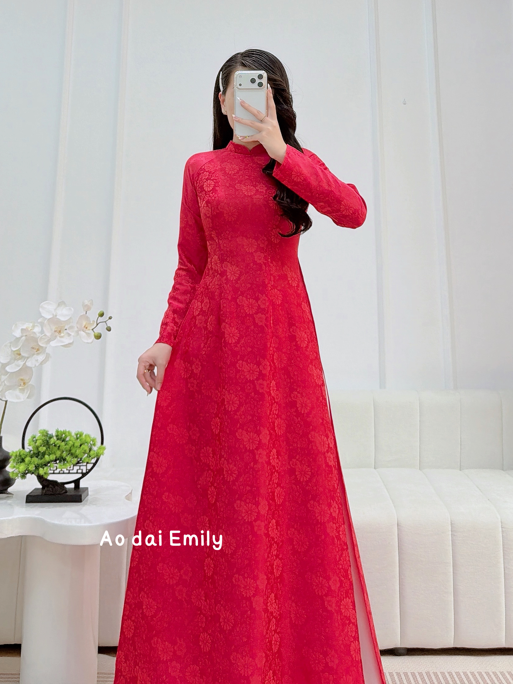 Plain Red Ao dai Gam with Spring flowers pattern Ao dai|| Fairy Dusty