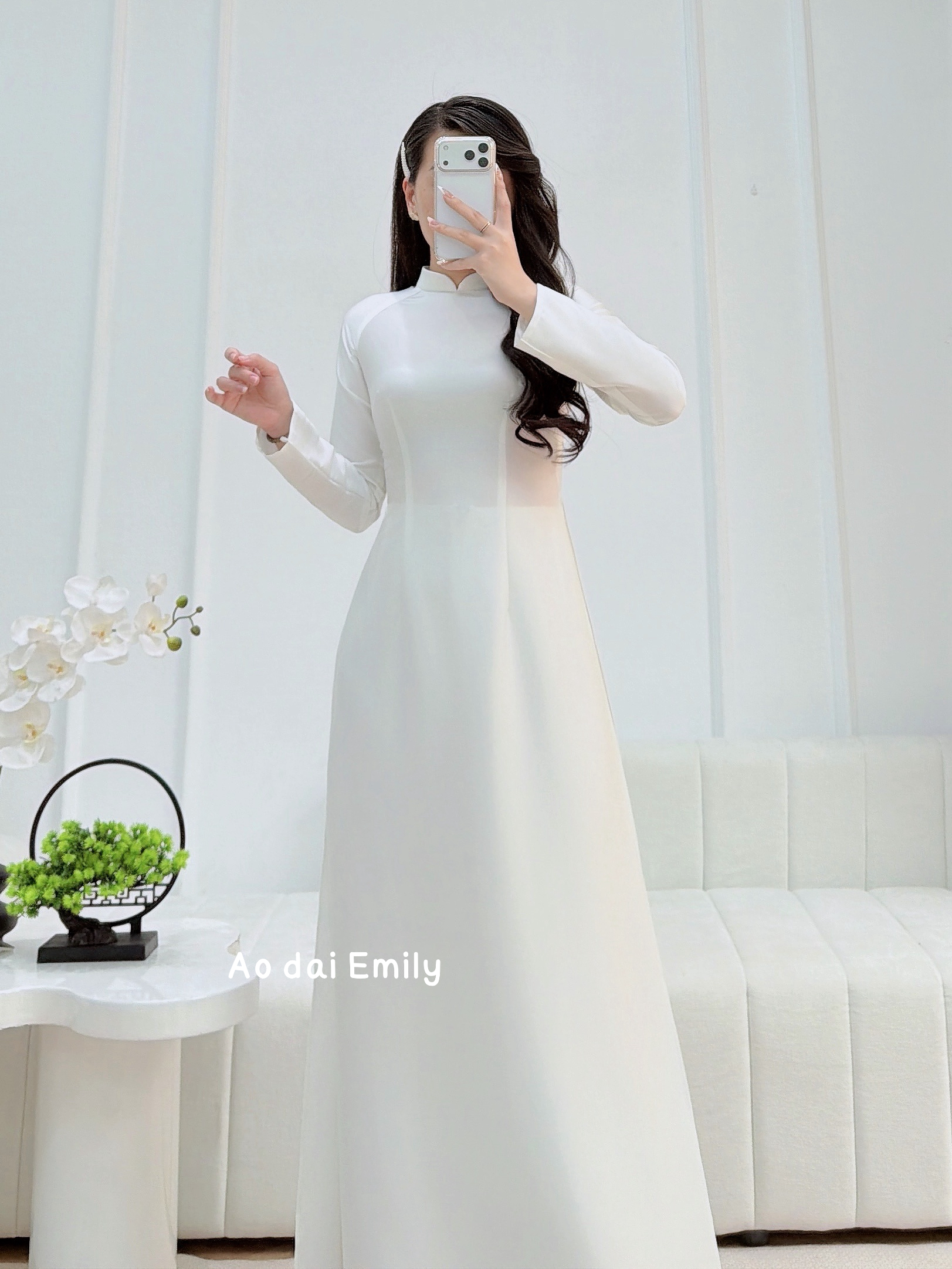 Plain White Pre made Ao Dai|  Common orchid