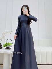 Mid night blue Pre made ao dai with beading crystals collar| Common vervain