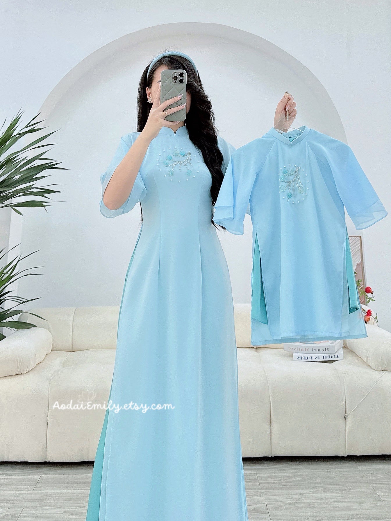 Baby blue Matching Mom and baby Girl