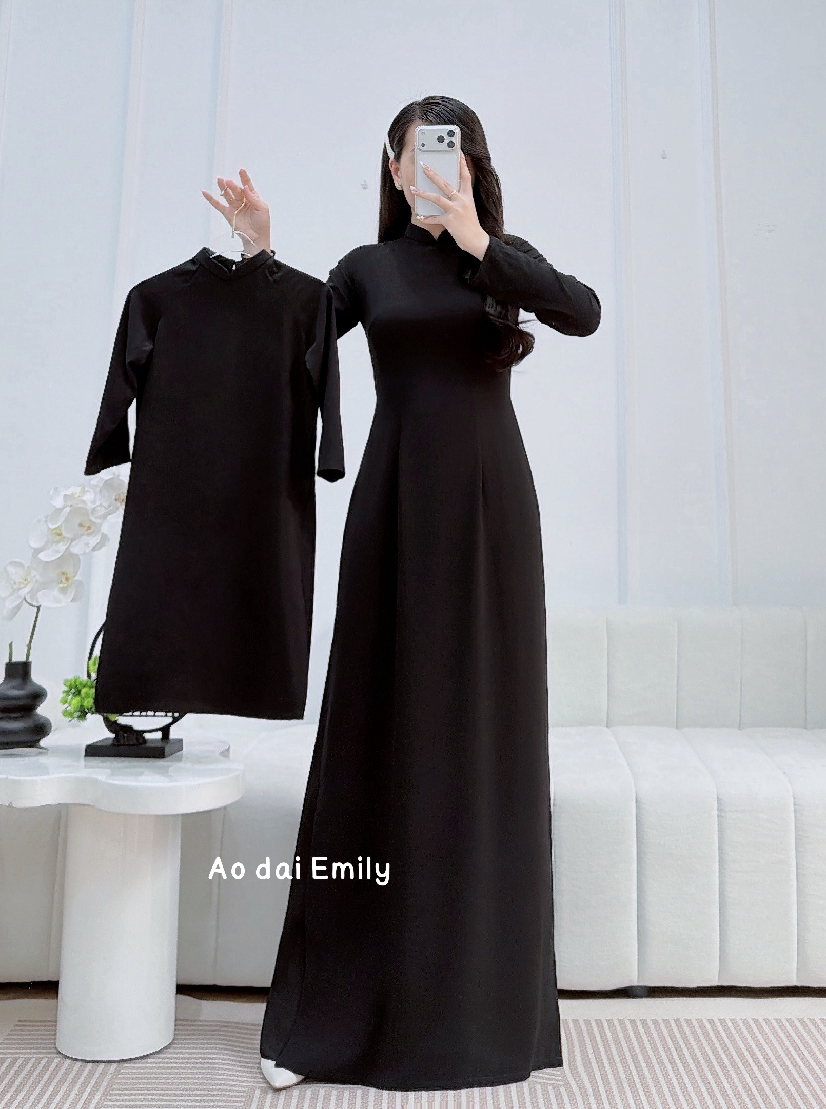 Plain Black matching Mom & Girl Ao Dai| Abutilon flowers