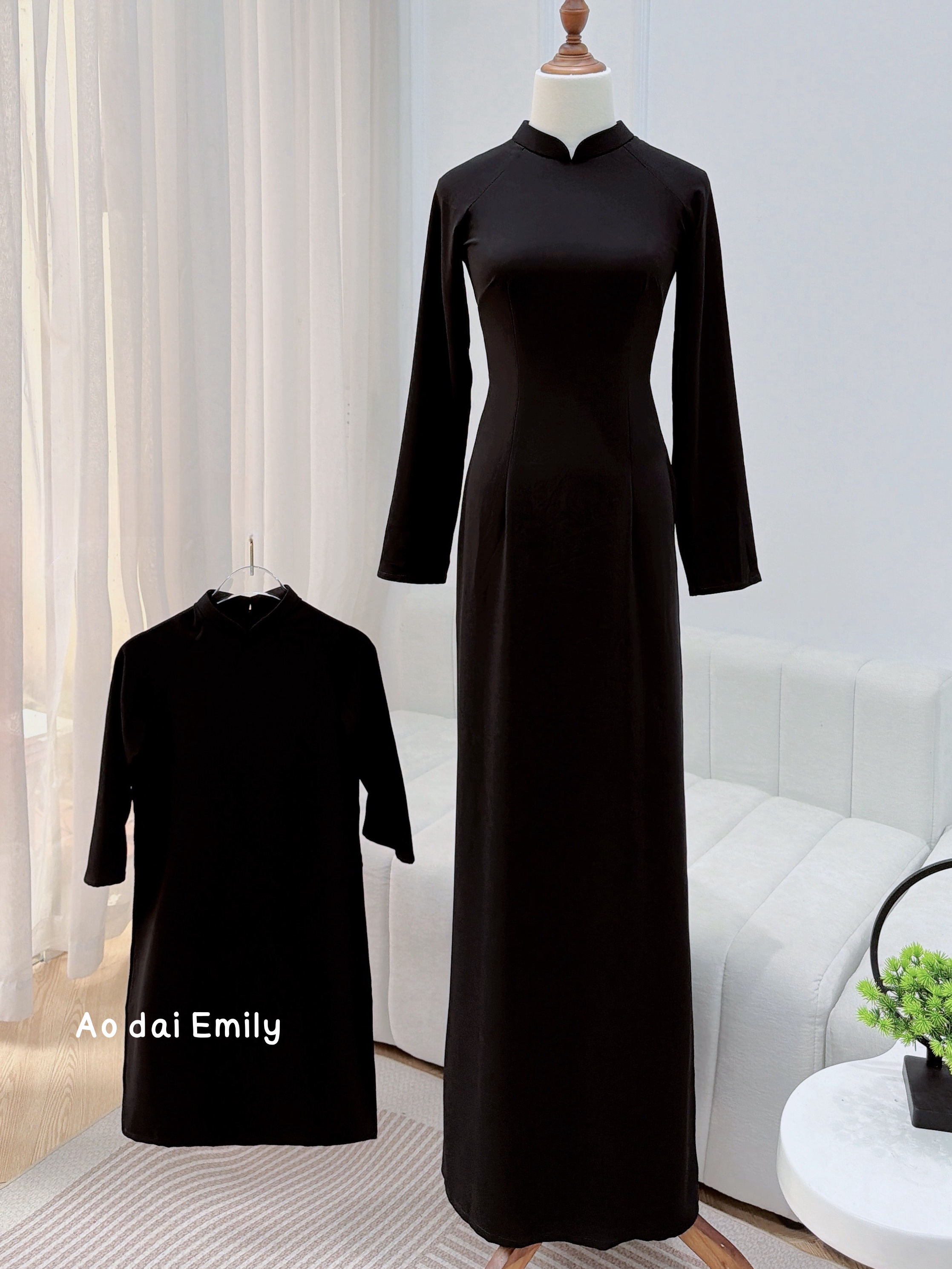 Plain Black matching Mom & Girl Ao Dai| Abutilon flowers