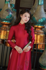Red Bridal Ao dai with beading designed crystals and 3D flowers| Red lotus