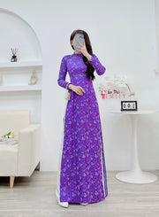 PRIMROSE Ao dài gấm | Purple Pre made ao dai Vietnam with buttons