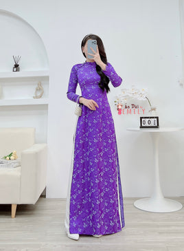 PRIMROSE Ao dài gấm | Purple Pre made ao dai Vietnam with buttons