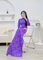 PRIMROSE Ao dài gấm | Purple Pre made ao dai Vietnam with buttons