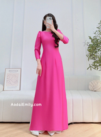 ERIN Plain traditional Ao dài with round pearls collar and puffy sleeves