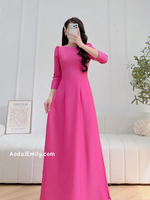 ERIN Plain traditional Ao dài with round pearls collar and puffy sleeves
