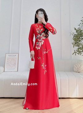 NOLA Red printed TET pattern Pre made ao dai