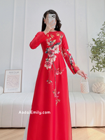NOLA Red printed TET pattern Pre made ao dai
