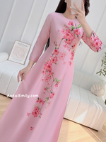 Pink printed TET pattern Pre made ao dai