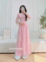 Pink Matching Mom & Girl Ao Dai with Embroidery patterns