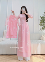 Pink Matching Mom & Girl Ao Dai with Embroidery patterns