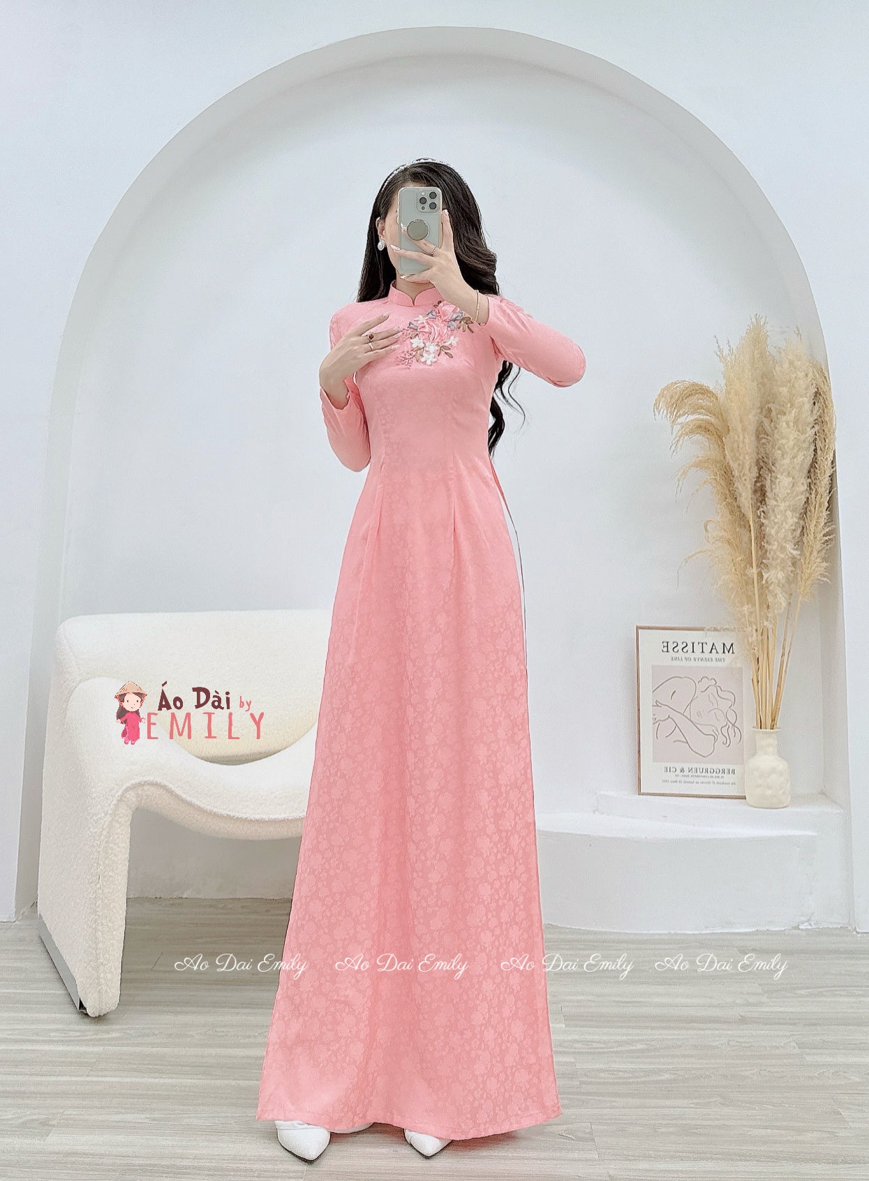 Ribbon embroidery Ao dai Gam| Pre made ao dai| Ao dai