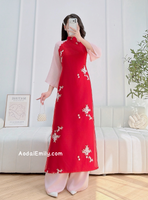 KYLEE Red/Pink Matching Mom & Girl Ao Dai with Embroidery