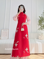 KYLEE Red/Pink Matching Mom & Girl Ao Dai with Embroidery