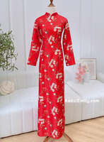 NEW YEAR Red Printed flowers pattern Pre made ao dai