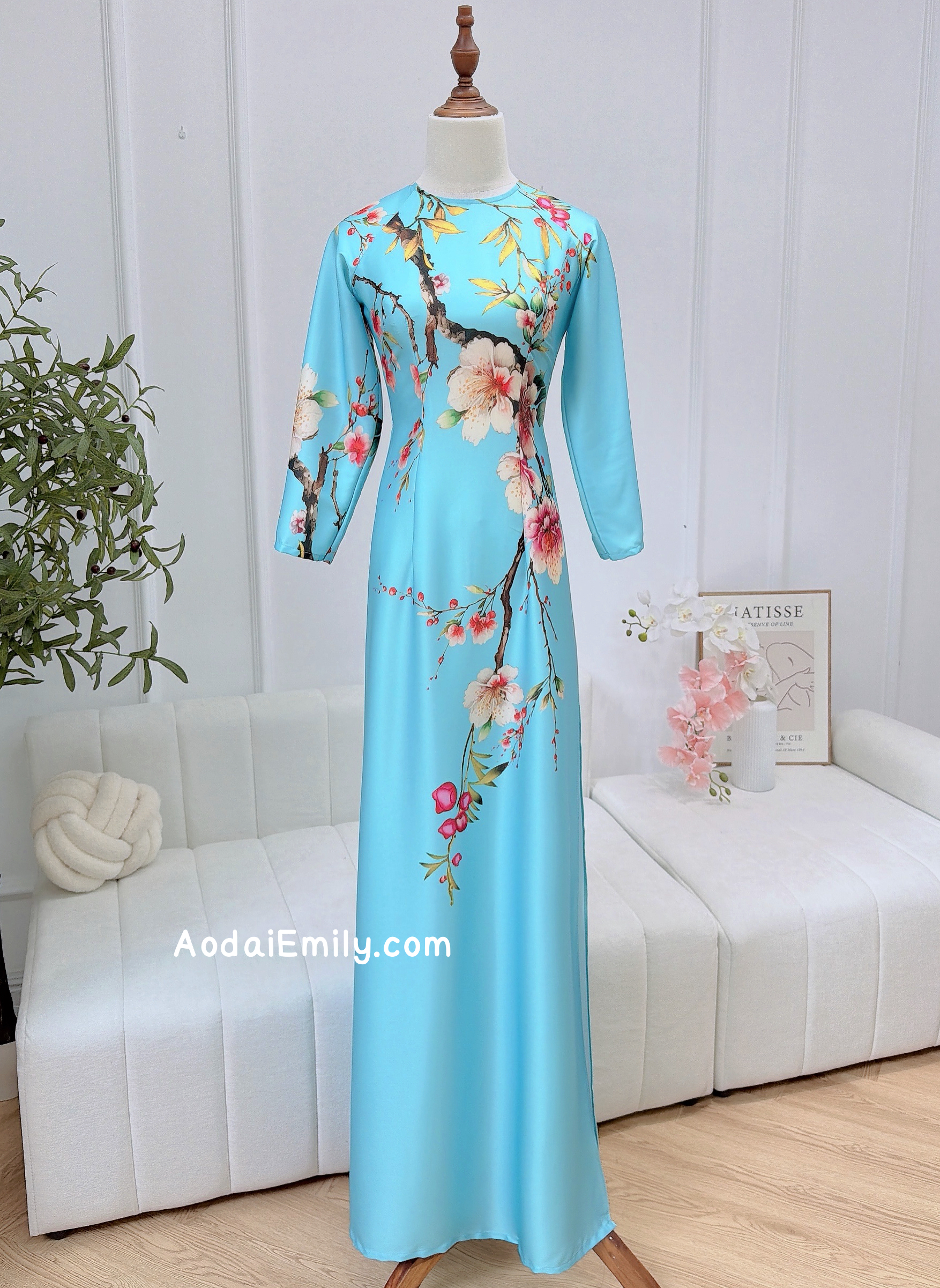 Blue printed TET pattern Pre made ao dai