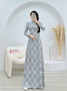 ARABELLA Ao dài gấm Thọ with designed crystals