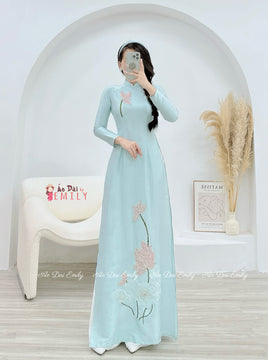 CHAYA Aó dài with embroidery Lotus & Crystals
