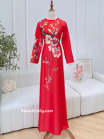 NOLA Red printed TET pattern Pre made ao dai