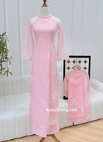 Pink Matching Mom & Girl Ao Dai with Embroidery patterns