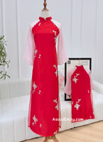 KYLEE Red/Pink Matching Mom & Girl Ao Dai with Embroidery