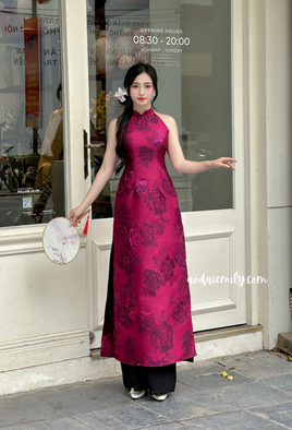 TRINITY Sleeveless Taffeta Flowers patterns Pre made ao dai