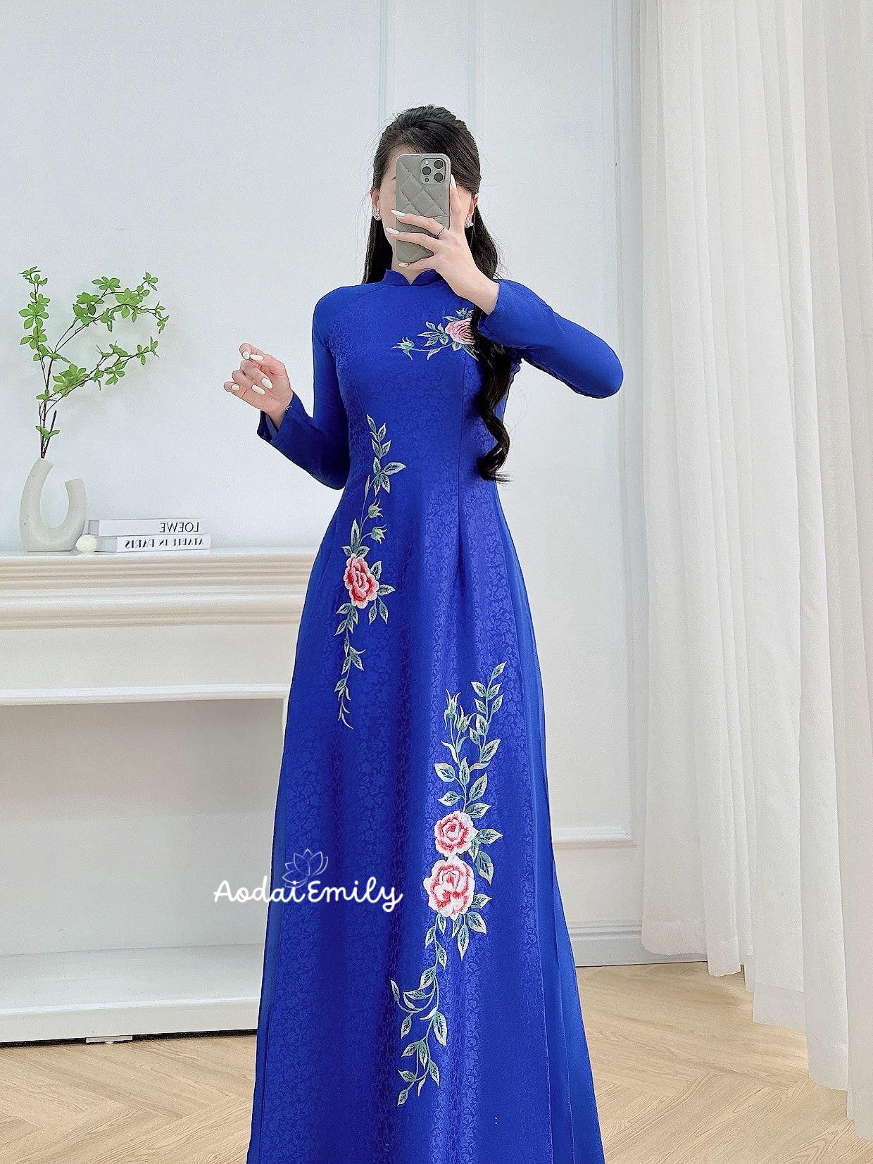 Sapphire Blue embroidery ao dai set
