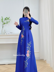 Sapphire Blue embroidery ao dai set
