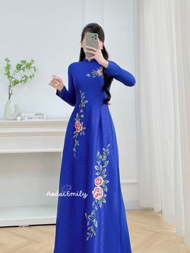 DAPHNE Sapphire Blue embroidery ao dai set