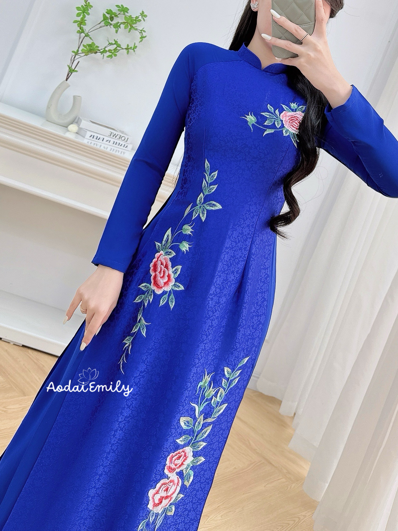 Sapphire Blue embroidery ao dai set