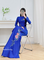 DAPHNE Sapphire Blue embroidery ao dai set