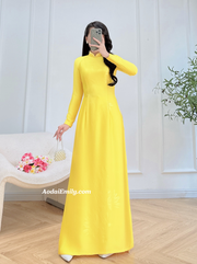 Yellow ao dai with simple crystals rhinestone